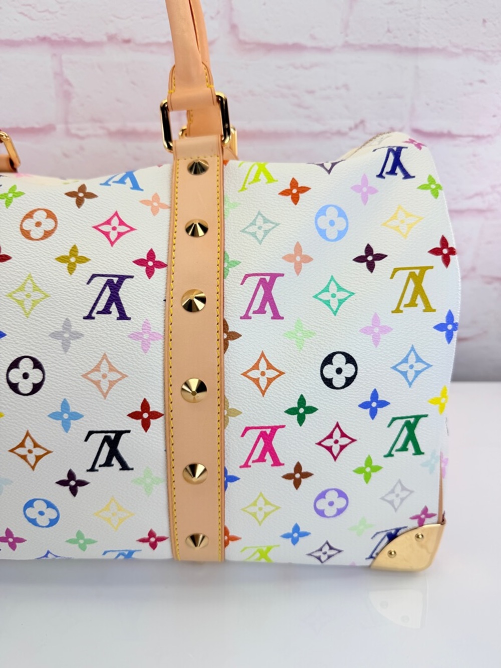 Louis Vuitton Multicolor Murakami Monogram White Canvas Keepall 2003 45 - Picture 7 of 16